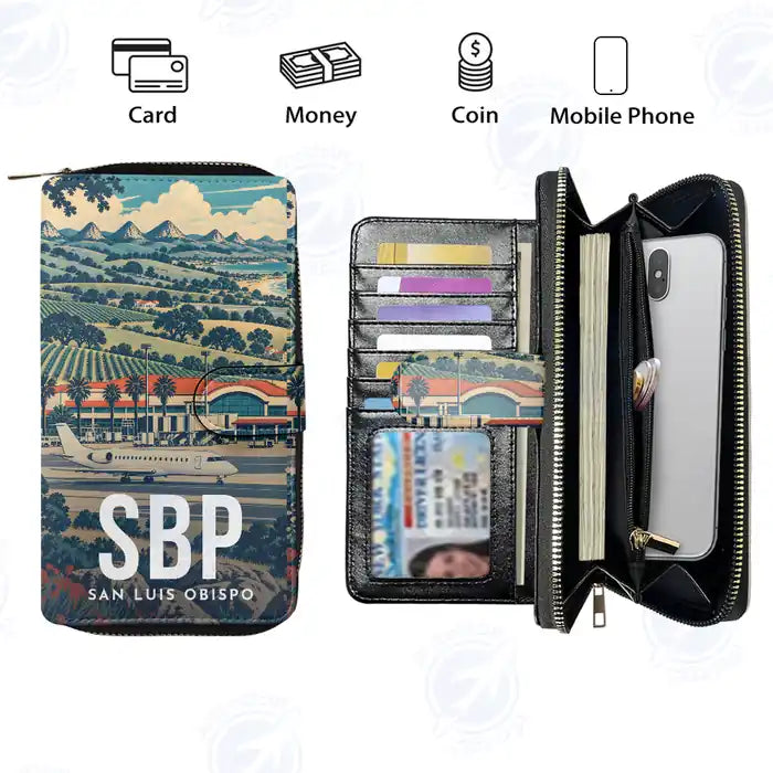 San Luis Obispo County Regional Airport (SBP) Leather Wallets - Zip Long Wallet - Scene