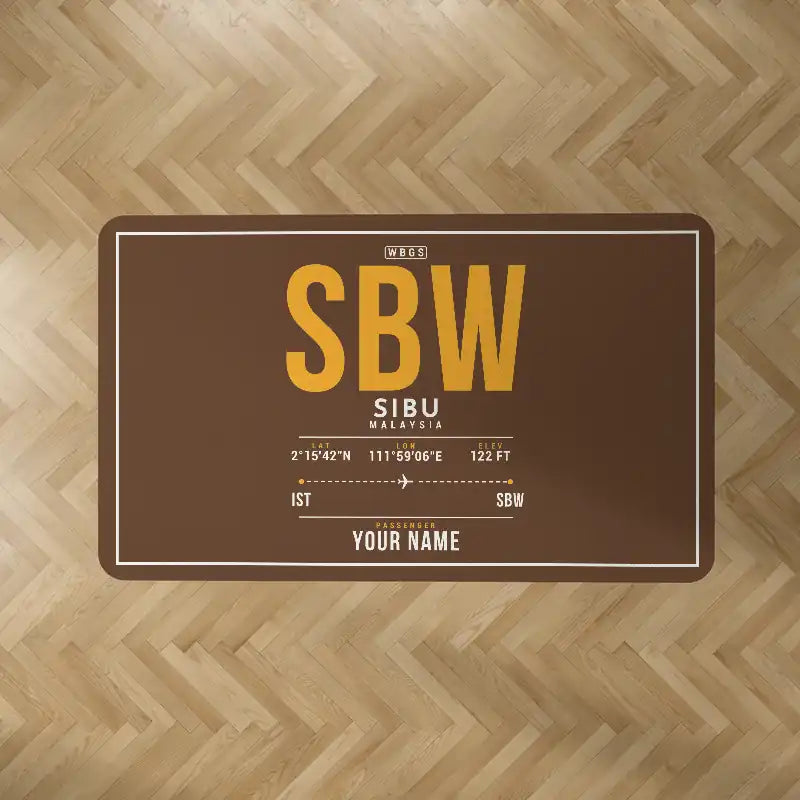 Sibu Airport (SBW) Carpets - Carpet Rectangle - ID Tag + Name - Brown
