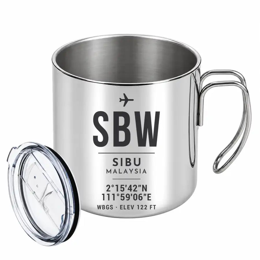 Sibu Airport (SBW) Stainless Steel Mugs - ID Tag - Portable Mug - Silver