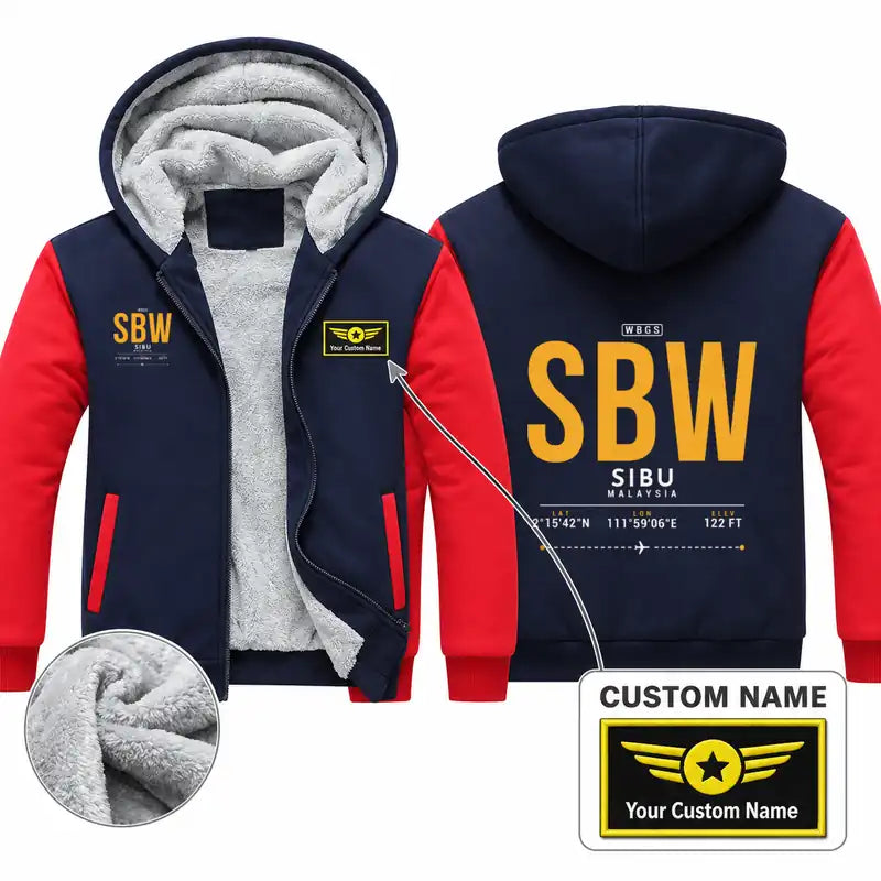 Sibu Airport (SBW) Zipped Sweatshirts - Tag + Name - Navy & Red