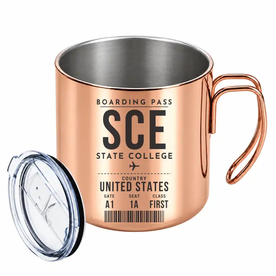 State College Regional Airport (SCE) Stainless Steel Mugs - Boarding Pass - Portable Mug - Copper