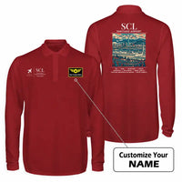 Thumbnail for Santiago Arturo Merino Benitez International Airport (SCL) Premium Polo T-Shirts - Poster + Name - Long Sleeve - Dark Red