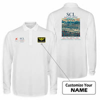 Thumbnail for Santiago Arturo Merino Benitez International Airport (SCL) Premium Polo T-Shirts - Poster + Name - Long Sleeve - White