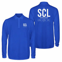 Thumbnail for Santiago Arturo Merino Benitez International Airport (SCL) Premium Polo T-Shirts - Tag - Long Sleeve - Blue