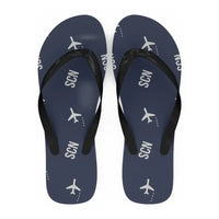 Thumbnail for Saarbrucken Airport (SCN) Slippers & Flip Flops - Slippers - Flip Flops - Pattern - Navy Blue