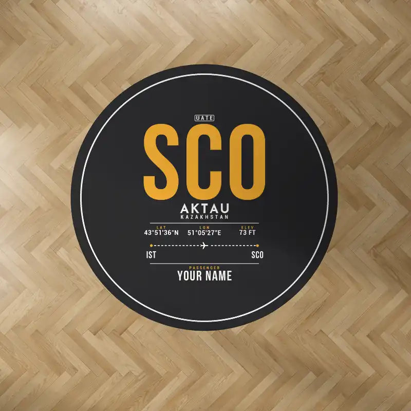 Aktau Airport (SCO) Carpets - Carpet Round - ID Tag + Name - Black