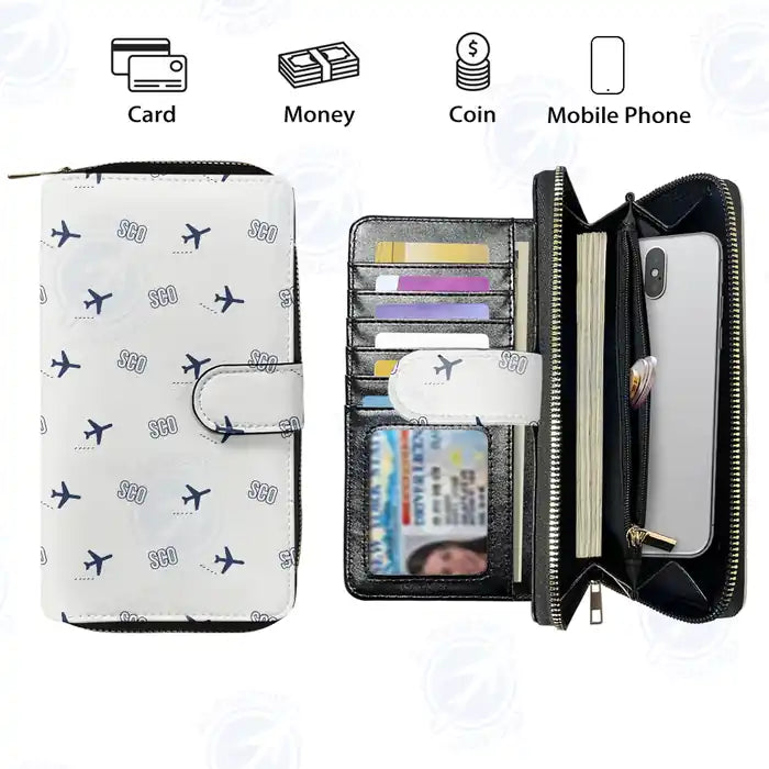 Aktau Airport (SCO) Leather Wallets - Zip Long Wallet - Pattern - White
