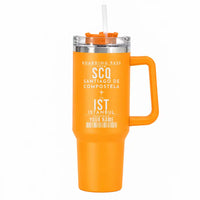 Thumbnail for Santiago de Compostela Airport (SCQ) Stainless Steel Mugs - Customizable Boarding Pass - 40oz Car Mug - Orange