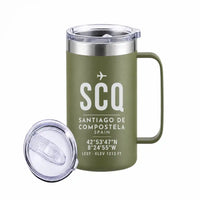Thumbnail for Santiago de Compostela Airport (SCQ) Stainless Steel Mugs - ID Tag - Stainless Steel Mug - 24 oz / 700ML - Army Green