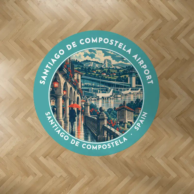 Santiago de Compostela Airport (SCQ) Carpets - Carpet Round - Badge - Turquoise