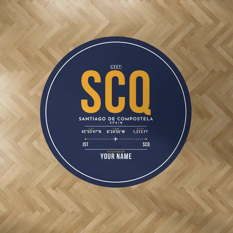 Santiago de Compostela Airport (SCQ) Carpets - Carpet Round - ID Tag + Name - Dark Blue