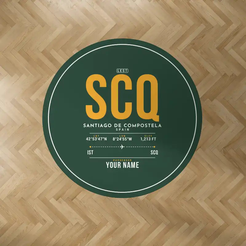 Santiago de Compostela Airport (SCQ) Carpets - Carpet Round - ID Tag + Name - Dark Green