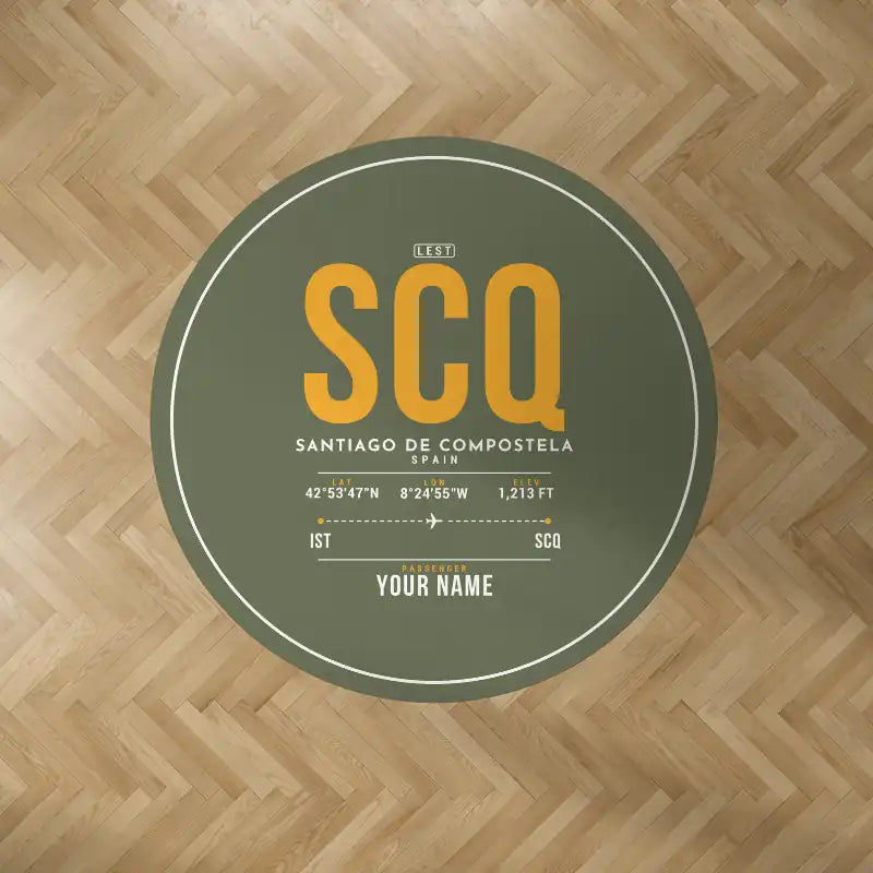 Santiago de Compostela Airport (SCQ) Carpets - Carpet Round - ID Tag + Name - Green Army
