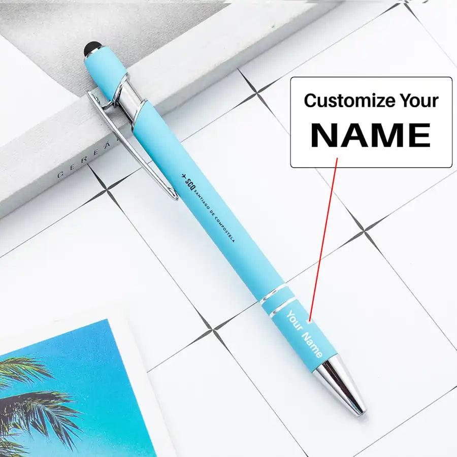 Santiago de Compostela Airport (SCQ) Pens - touch pen - light blue with name