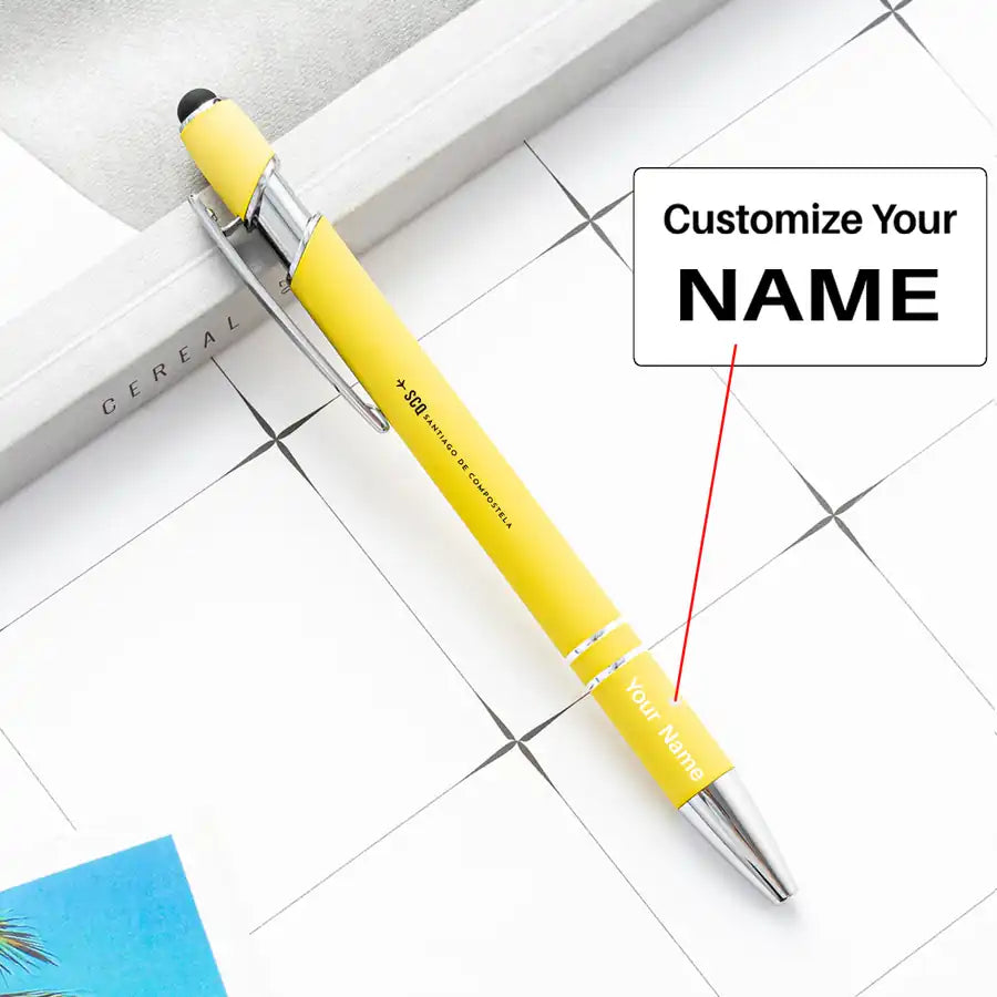 Santiago de Compostela Airport (SCQ) Pens - touch pen - yellow with name