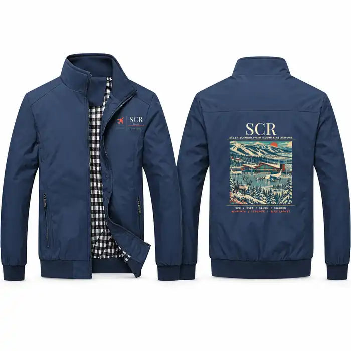 Sälen Scandinavian Mountains Airport (SCR) Stylish Jackets - Stand Collar - Poster - Navy Blue