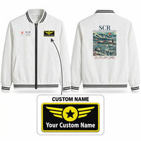 Thumbnail for Sälen Scandinavian Mountains Airport (SCR) Stylish Jackets - Baseball Collar - Poster + Name - White