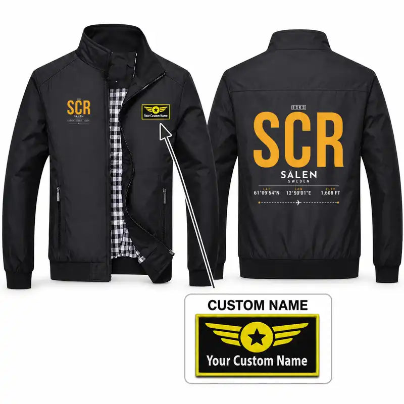 Sälen Scandinavian Mountains Airport (SCR) Stylish Jackets - Stand Collar - Tag + Name - Black