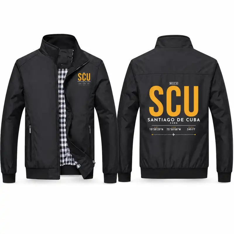 Antonio Maceo Airport (SCU) Stylish Jackets - Stand Collar - Tag - Black