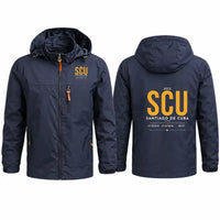 Thumbnail for Antonio Maceo Airport (SCU) Stylish Jackets - Hooded Windbreaker - Tag - Navy Blue