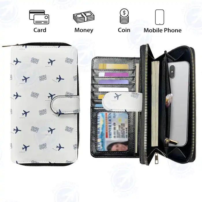 Suceava Ștefan cel Mare International Airport (SCV) Leather Wallets - Zip Long Wallet - Pattern - White