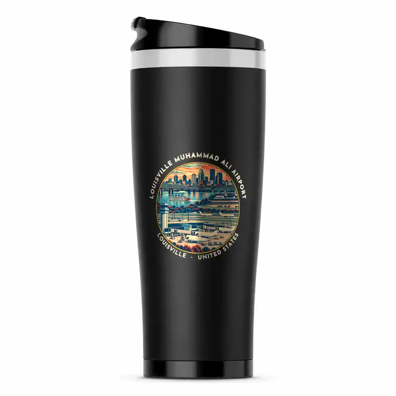 Louisville Muhammad Ali International Airport (SDF) Travel Mugs - Badge - Stainless Steel (No Holder) - Black