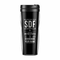 Thumbnail for Louisville Muhammad Ali International Airport (SDF) Travel Mugs - Boarding Pass + Name - Plastic (No Holder) - Black