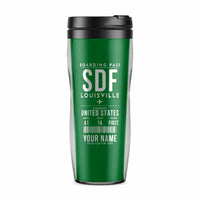 Thumbnail for Louisville Muhammad Ali International Airport (SDF) Travel Mugs - Boarding Pass + Name - Plastic (No Holder) - Green