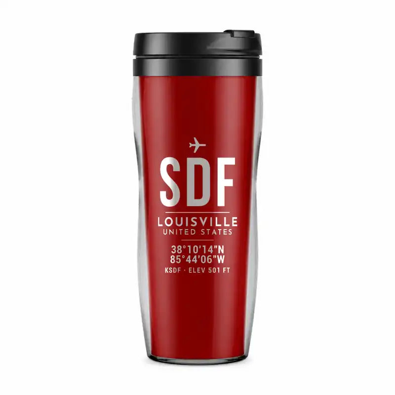 Louisville Muhammad Ali International Airport (SDF) Travel Mugs - ID Tag - Plastic (No Holder) - Red