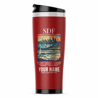 Thumbnail for Louisville Muhammad Ali International Airport (SDF) Travel Mugs - Poster + Name - Stainless Steel (No Holder) - Red