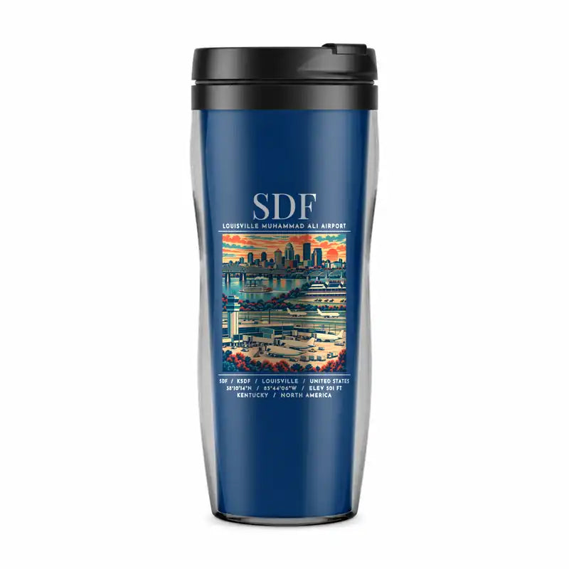 Louisville Muhammad Ali International Airport (SDF) Travel Mugs - Poster - Plastic (No Holder) - Blue