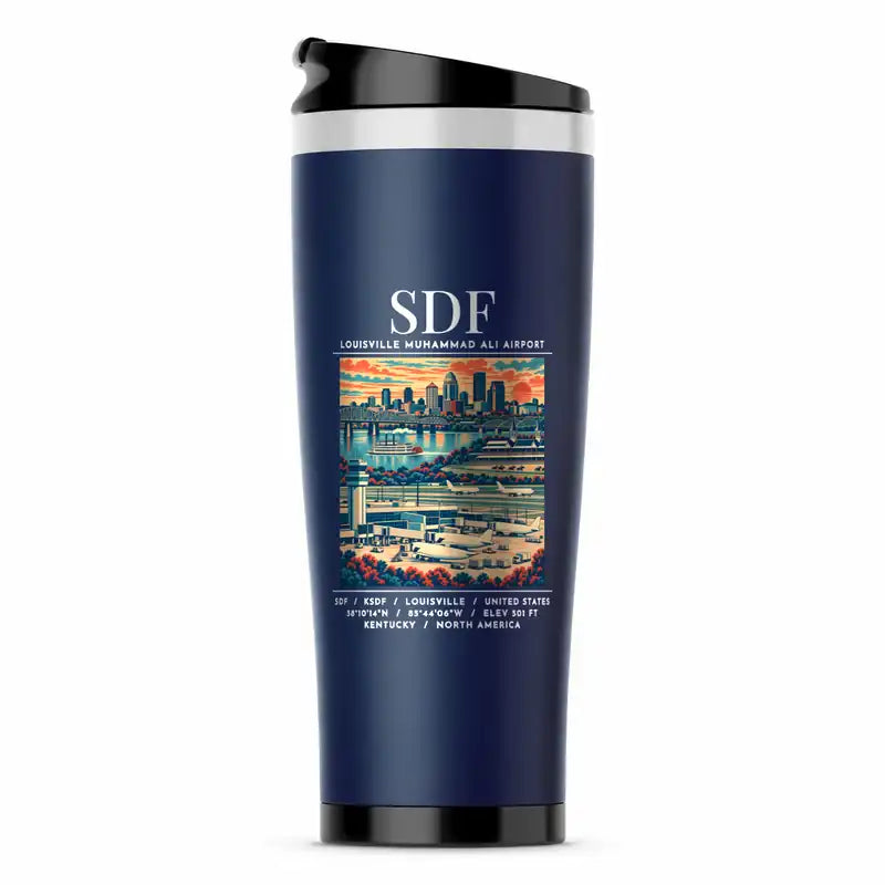 Louisville Muhammad Ali International Airport (SDF) Travel Mugs - Poster - Stainless Steel (No Holder) - Dark Blue