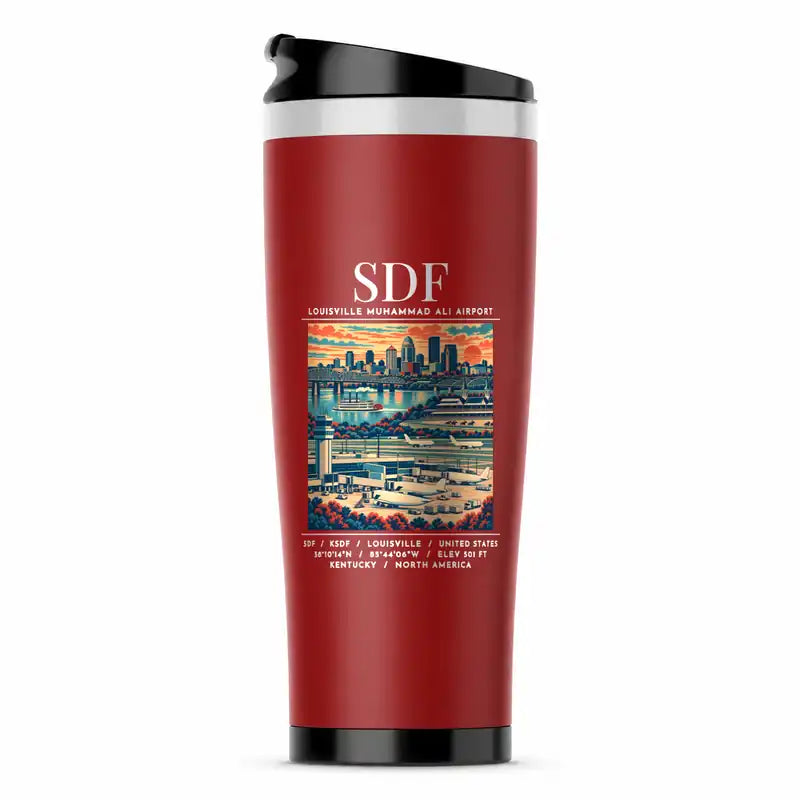 Louisville Muhammad Ali International Airport (SDF) Travel Mugs - Poster - Stainless Steel (No Holder) - Red