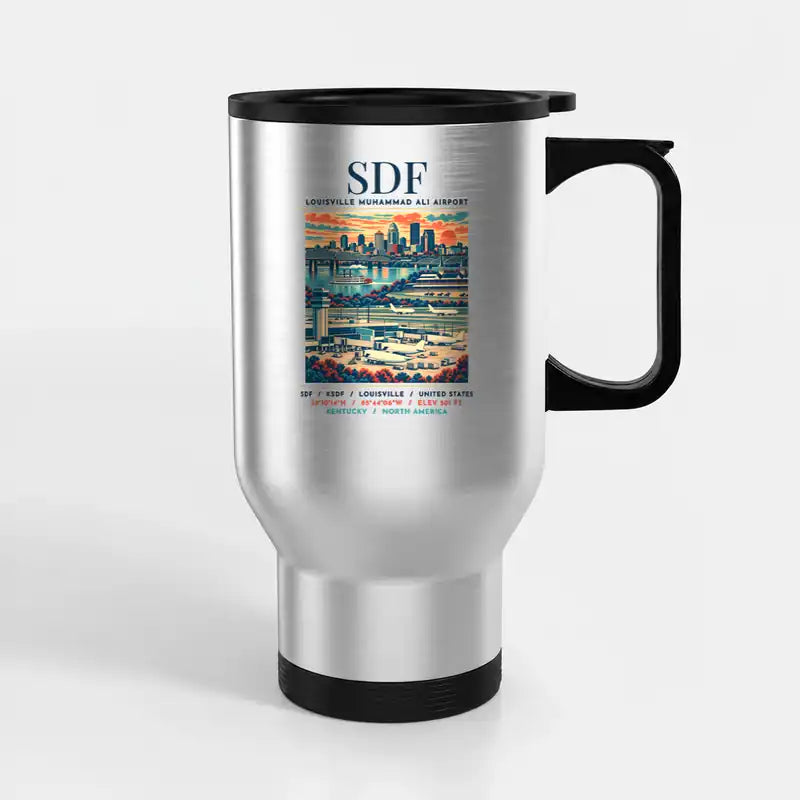 Louisville Muhammad Ali International Airport (SDF) Travel Mugs - Poster - Stainless Steel with Holder - Silver