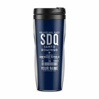 Thumbnail for Las Americas International Airport (SDQ) Travel Mugs - Boarding Pass + Name - Plastic (No Holder) - Dark Blue