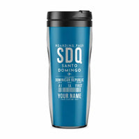 Thumbnail for Las Americas International Airport (SDQ) Travel Mugs - Boarding Pass + Name - Plastic (No Holder) - Light Blue
