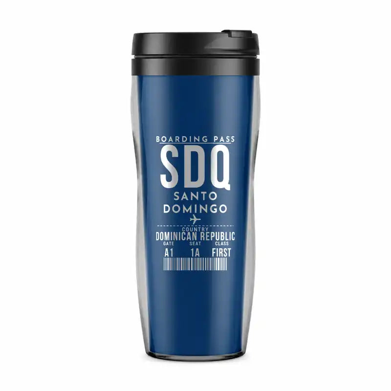 Las Americas International Airport (SDQ) Travel Mugs - Boarding Pass - Plastic (No Holder) - Blue