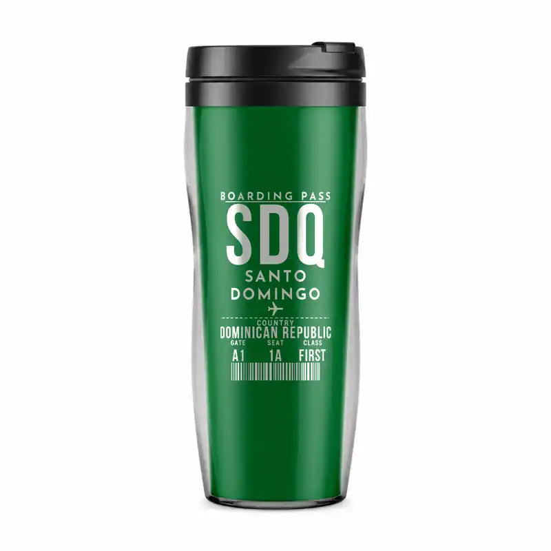 Las Americas International Airport (SDQ) Travel Mugs - Boarding Pass - Plastic (No Holder) - Green