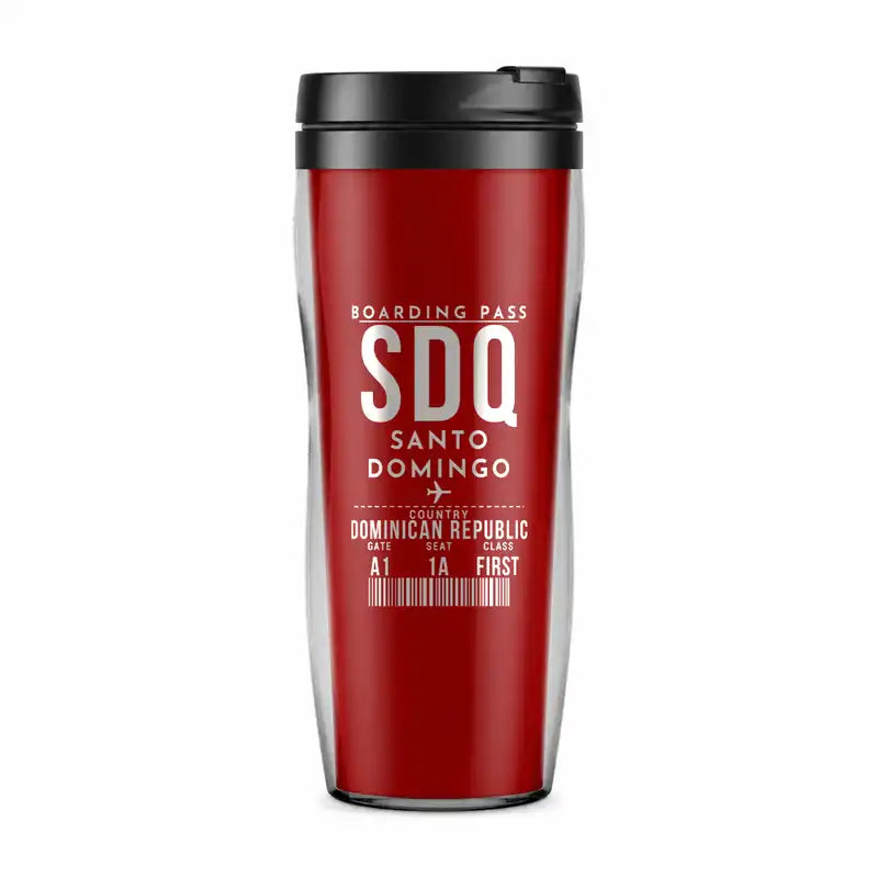 Las Americas International Airport (SDQ) Travel Mugs - Boarding Pass - Plastic (No Holder) - Red