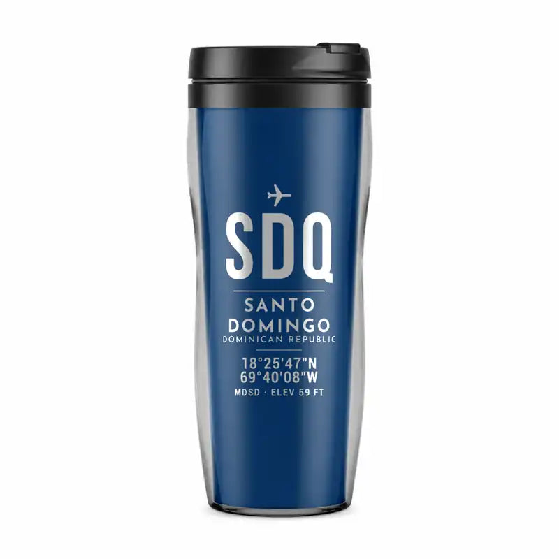 Las Americas International Airport (SDQ) Travel Mugs - ID Tag - Plastic (No Holder) - Blue