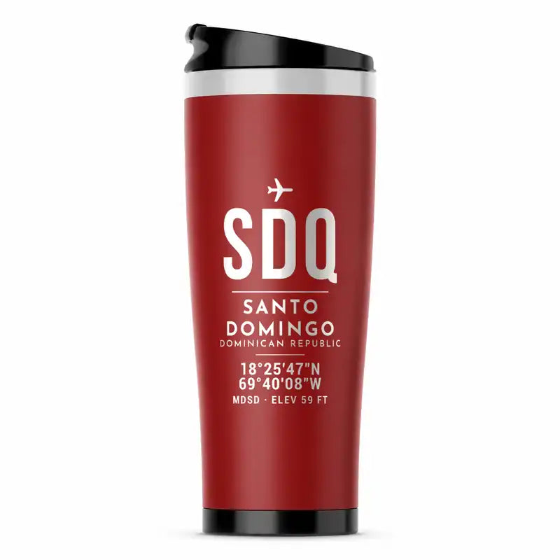 Las Americas International Airport (SDQ) Travel Mugs - ID Tag - Stainless Steel (No Holder) - Red