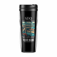 Thumbnail for Las Americas International Airport (SDQ) Travel Mugs - Poster + Name - Plastic (No Holder) - Black