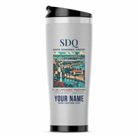 Thumbnail for Las Americas International Airport (SDQ) Travel Mugs - Poster + Name - Stainless Steel (No Holder) - Light Gray