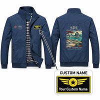 Thumbnail for Santos Dumont Airport (SDU) Stylish Jackets - Stand Collar - Poster + Name - Navy Blue