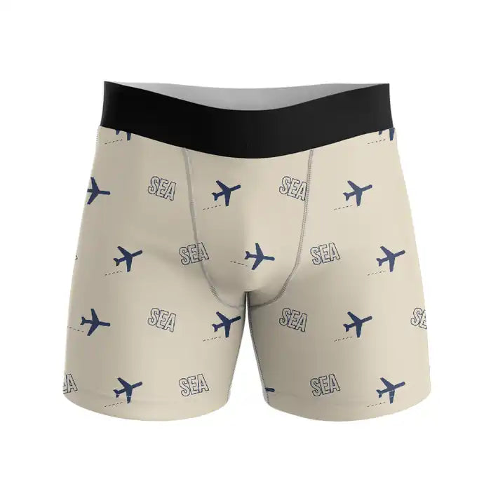 Seattle-Tacoma International Airport (SEA) Men Boxers - Pattern - Beige