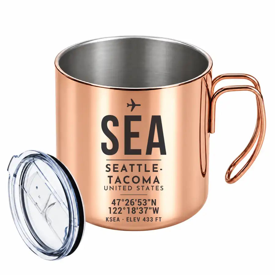 Seattle-Tacoma International Airport (SEA) Stainless Steel Mugs - ID Tag - Portable Mug - Copper