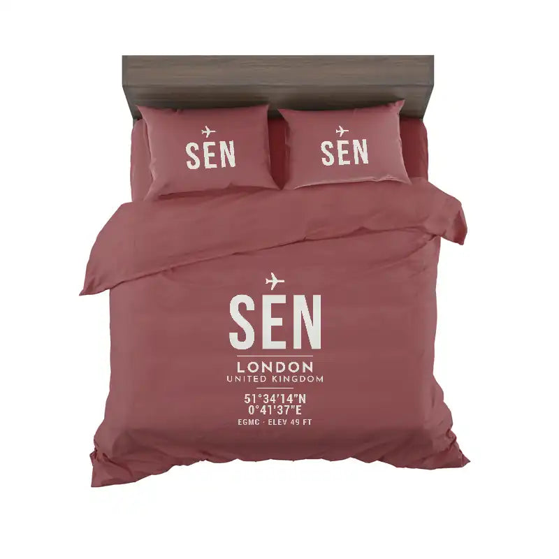 London Southend Airport (SEN) Bedding Sets & Blankets - Bedding Set - ID Tag - Dark Red