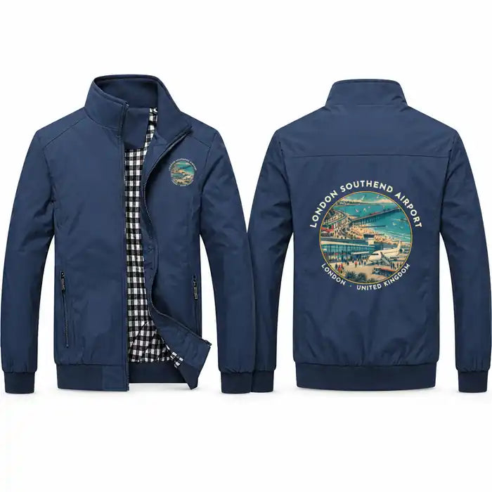 London Southend Airport (SEN) Stylish Jackets - Stand Collar - Badge - Navy Blue