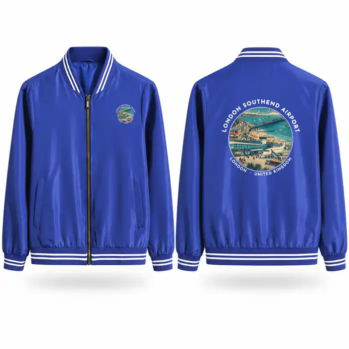London Southend Airport (SEN) Stylish Jackets - Baseball Collar - Badge - Royal Blue