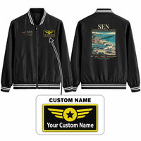 Thumbnail for London Southend Airport (SEN) Stylish Jackets - Baseball Collar - Poster + Name - Black